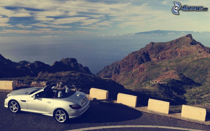 Mercedes-Benz SLK, cabriolet, montagnes, vue sur la mer