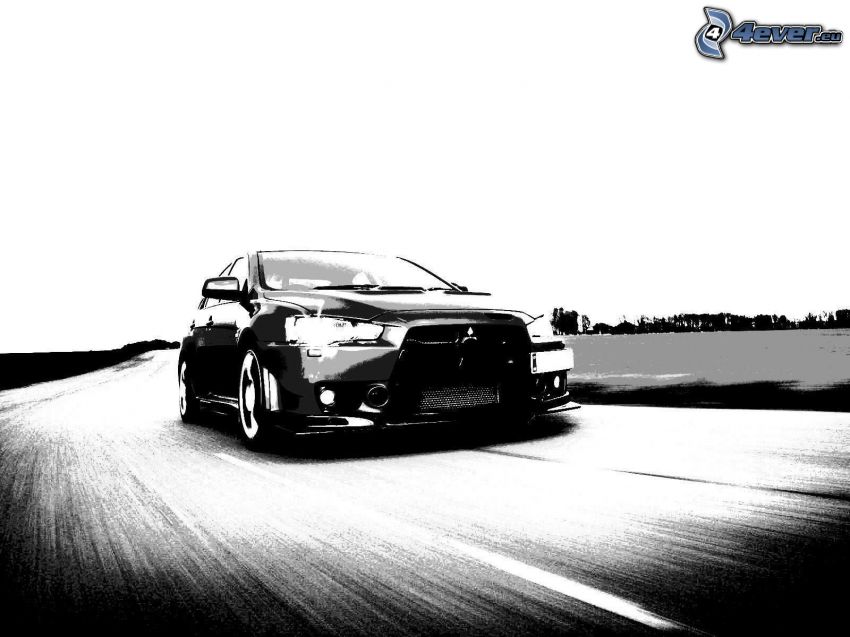 Mitsubishi, la vitesse, noir et blanc