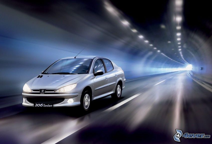 Peugeot 206, la vitesse, tunnel