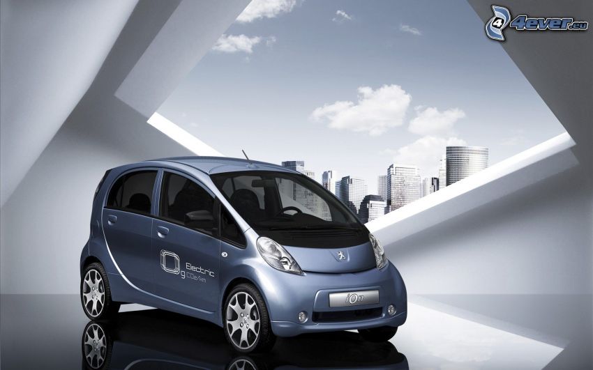 Peugeot iOn, voiture électrique, gratte-ciel