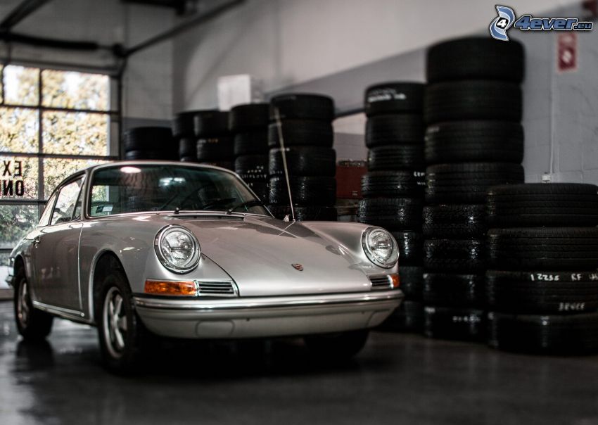 Porsche, automobile de collection, garage, pneus