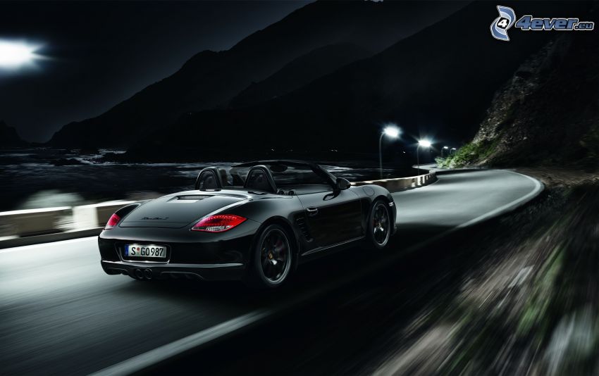 Porsche Boxster, cabriolet, route, nuit, collines