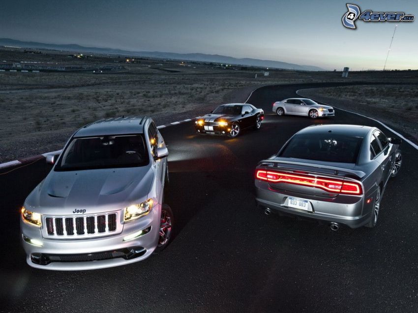 voitures, Jeep, Dodge Charger, Ford Mustang, route