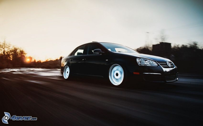 Volkswagen Jetta, la vitesse, coucher du soleil