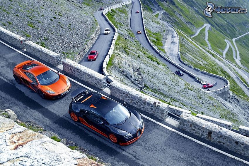 Bugatti Veyron, route, colline