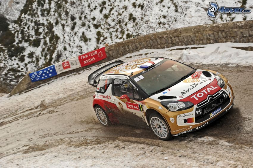 Citroën WRC, voiture de course, circuit automobile, neige