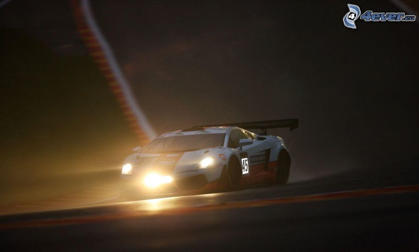 Lamborghini Gallardo, nuit, lumières, voiture de course