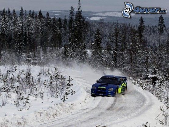 Subaru Impreza, rallye, l'hiver, paysage, neige, course