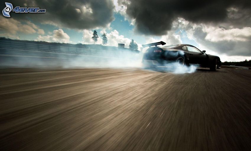 Toyota Supra, drift, la vitesse, fumée, nuages