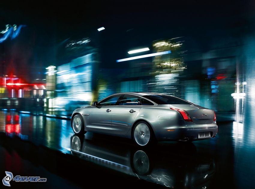 Jaguar XJ, la vitesse, rue, nuit