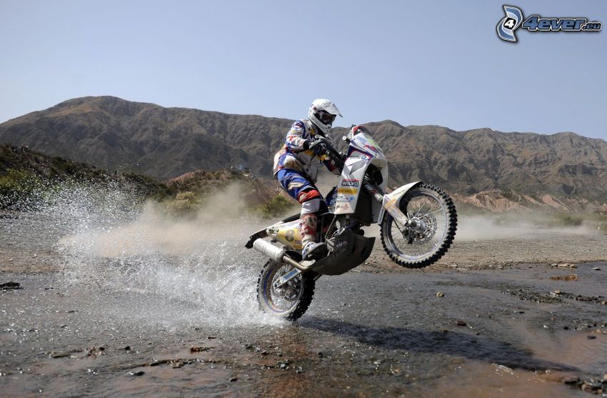 motocross, motard, acrobatie, moto, eau, collines