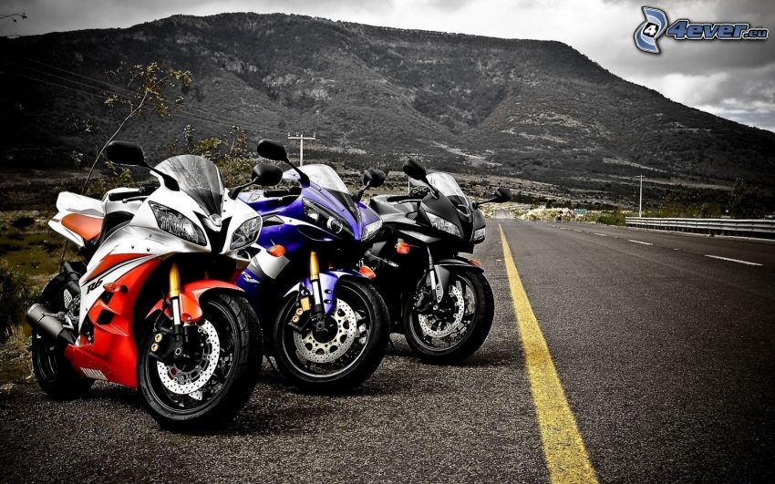 Yamaha R6, motos, route, colline