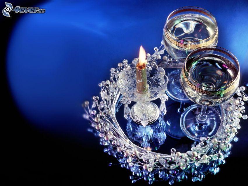 candela e bicchieri, decorazione
