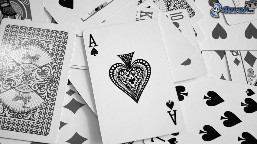 carte, asso, bianco e nero
