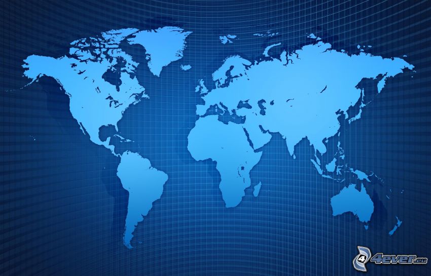 mappa del mondo, sfondo blu