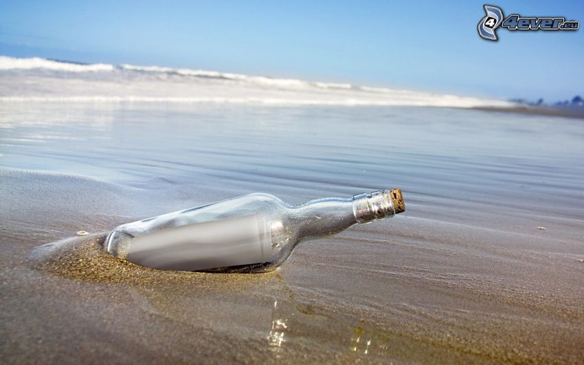 messaggio in una bottiglia, costa, mare