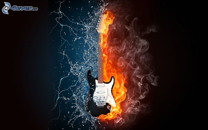 chitarra elettrica, fuoco e acqua