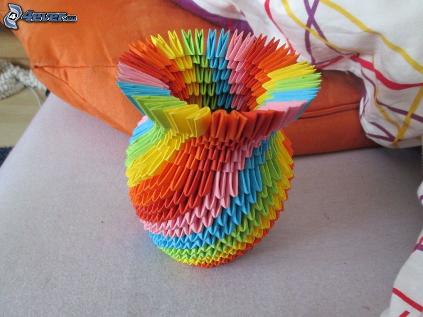 origami, carta colorata, vaso