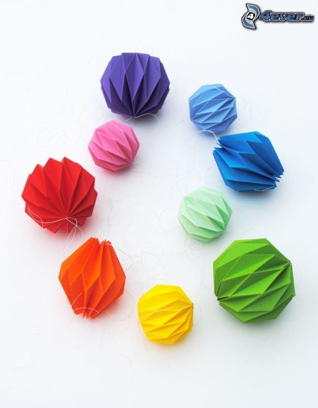 origami, palline colorate