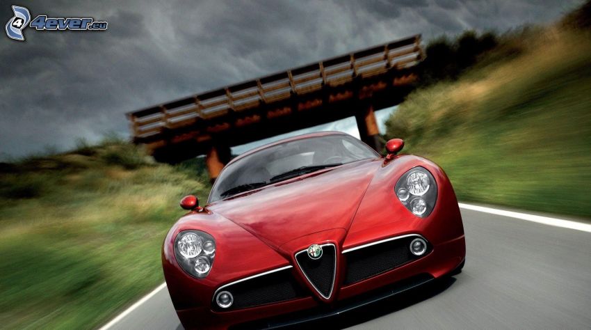 Alfa Romeo 8C, velocità, strada, nuvole