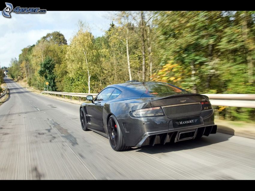 Aston Martin DB9, velocità, strada, alberi
