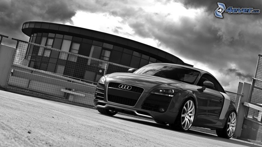 Audi TT, edificio, bianco e nero