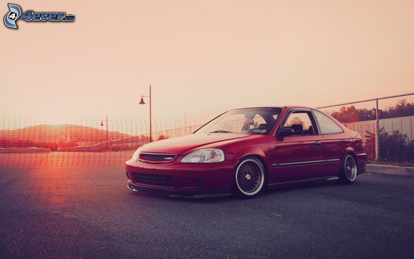Honda Civic, tramonto, recinto