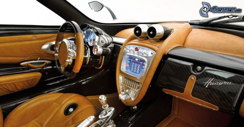 Pagani Huayra, interno, auto sportiva, volante, cruscotto