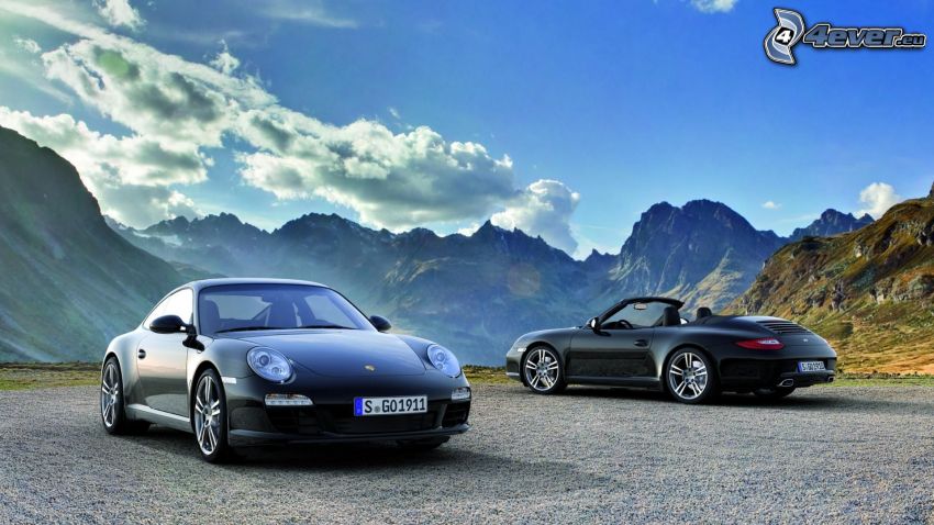 Porsche 911 Carrera, cabriolet, montagne rocciose
