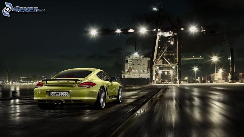 Porsche Cayman, velocità, notte, illuminazione