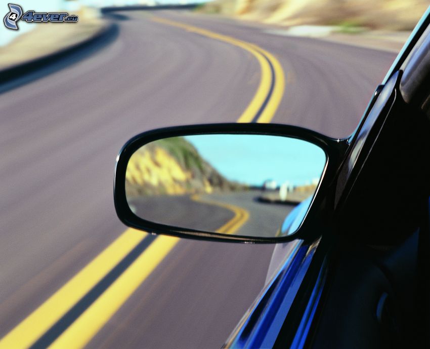 specchio retrovisore, auto, strada
