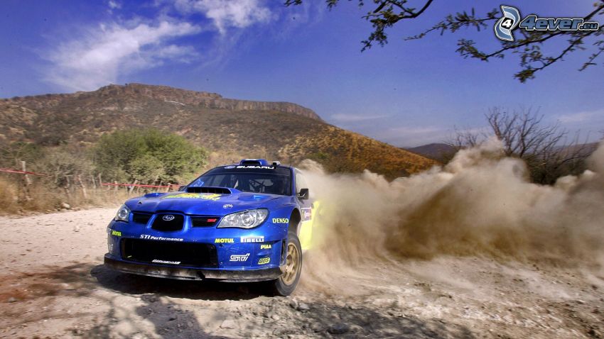 Subaru Impreza WRC, drifting, polvere, collina, rally
