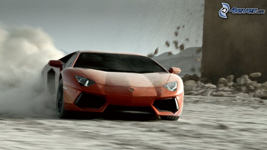Lamborghini Aventador, polvere, velocità