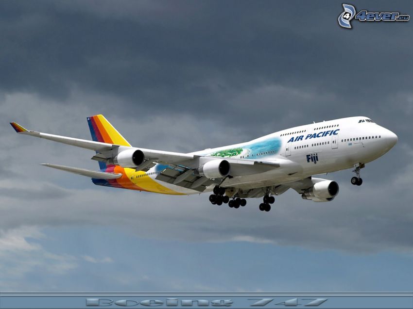 Boeing 747, Air Pacific Fiji, aereo, atterraggio