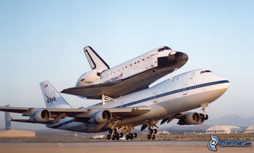 trasporto di space shuttle, aereo, nave spaziale, cielo