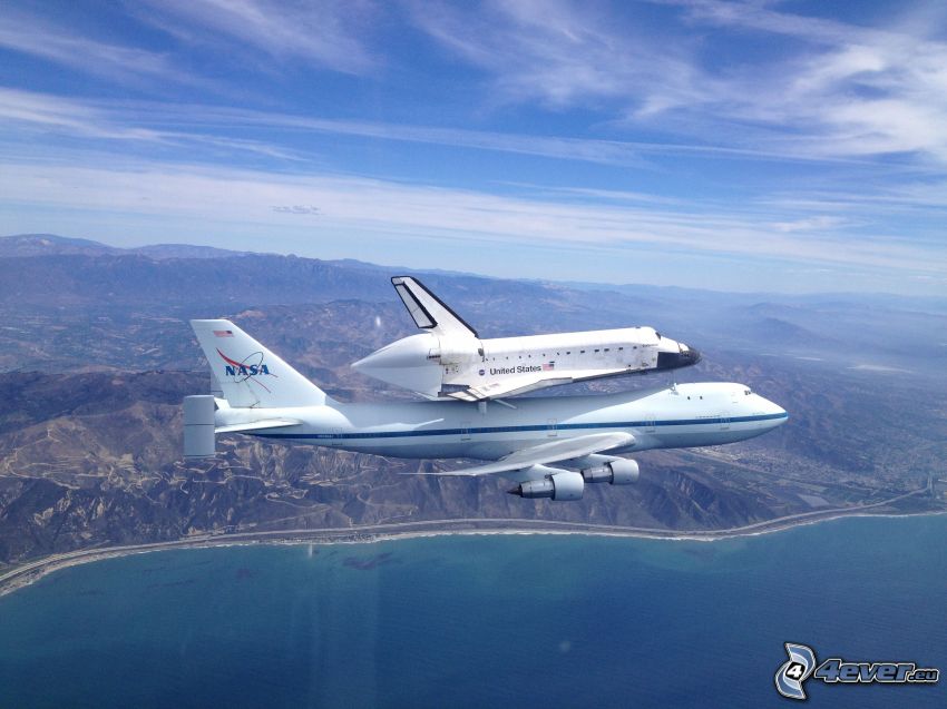 trasporto di space shuttle, aereo, nave spaziale, mare, Terra, cielo