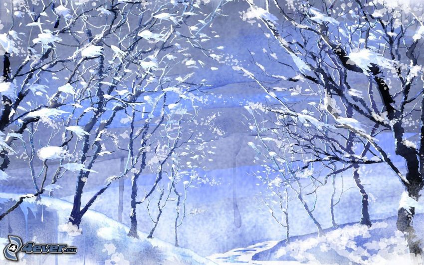 alberi coperti di neve, paesaggio innevato