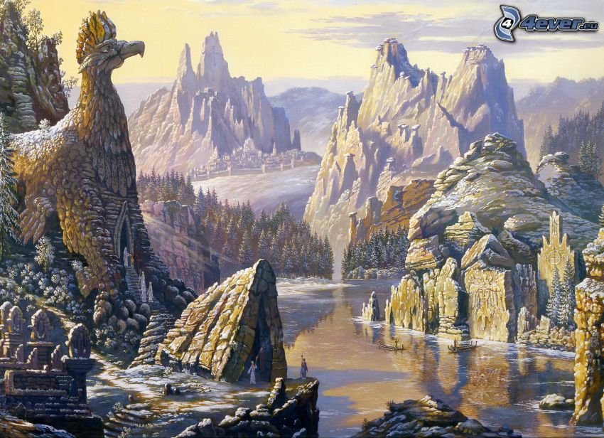 paesaggio fantasy, montagne rocciose