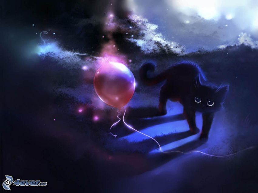 gatto nero, palloncino