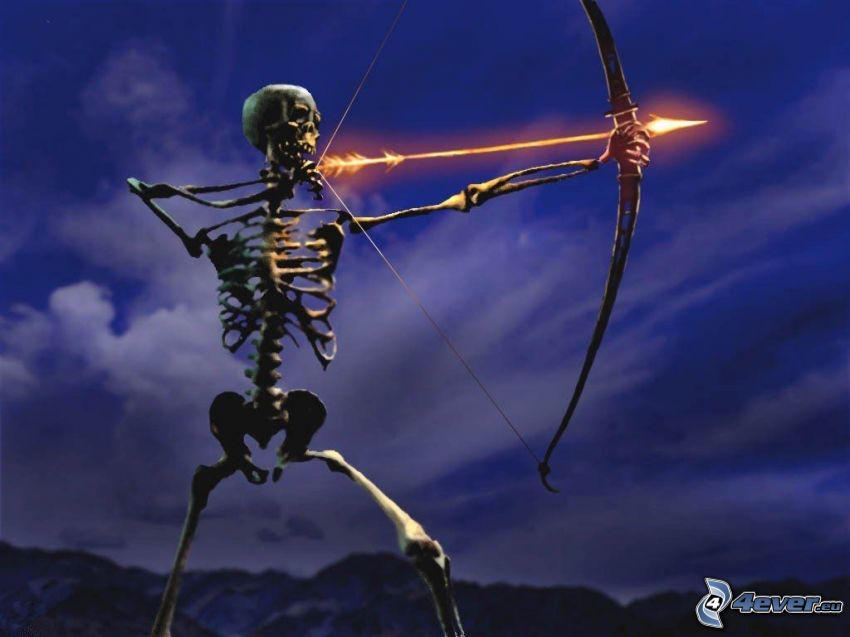 scheletro, arciere, freccia di fuoco