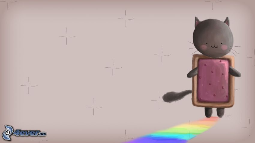 gatto disegnato, arcobaleno