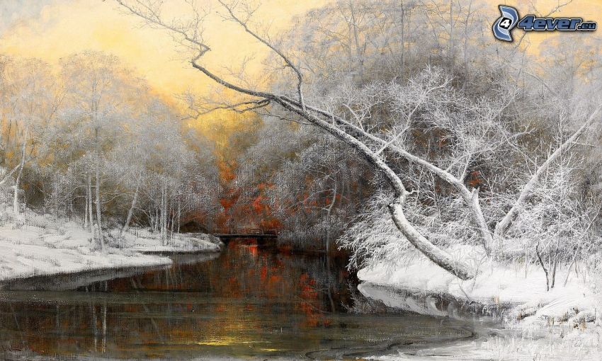 paesaggio invernale, il fiume