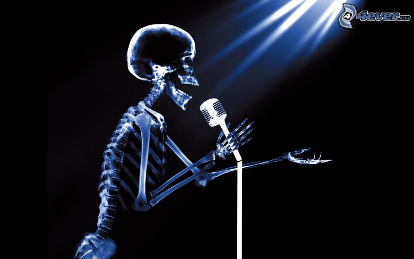 scheletro, cantante, microfono