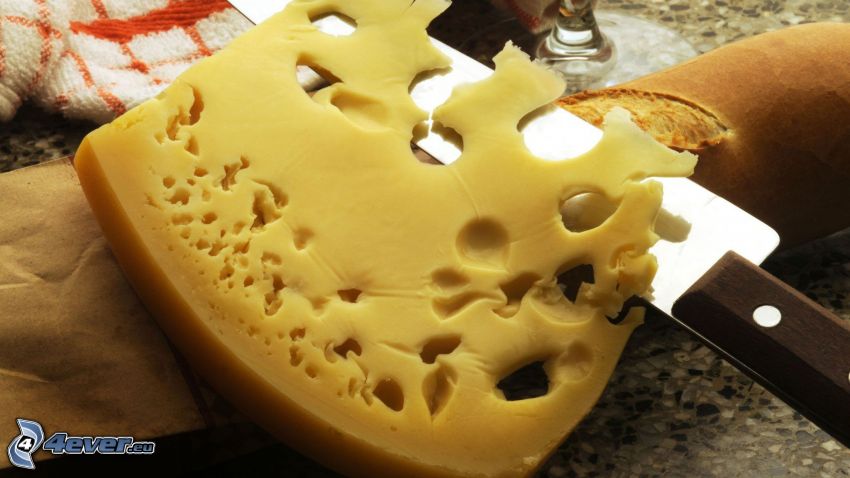 formaggio, coltello, baguette