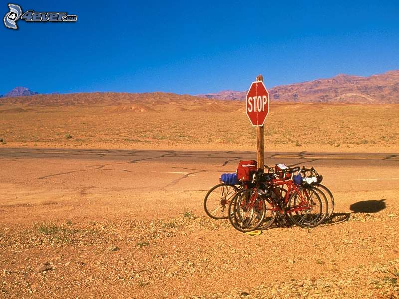 Biciclette, stop, deserto
