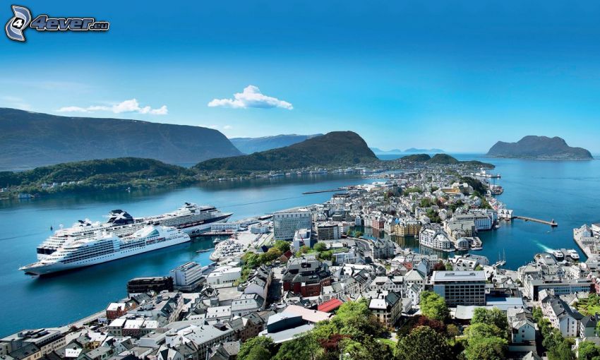 Ålesund, Norvegia, cittá, nave di lusso, montagna