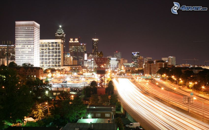 Atlanta, città notturno, autostrada notturna, luci