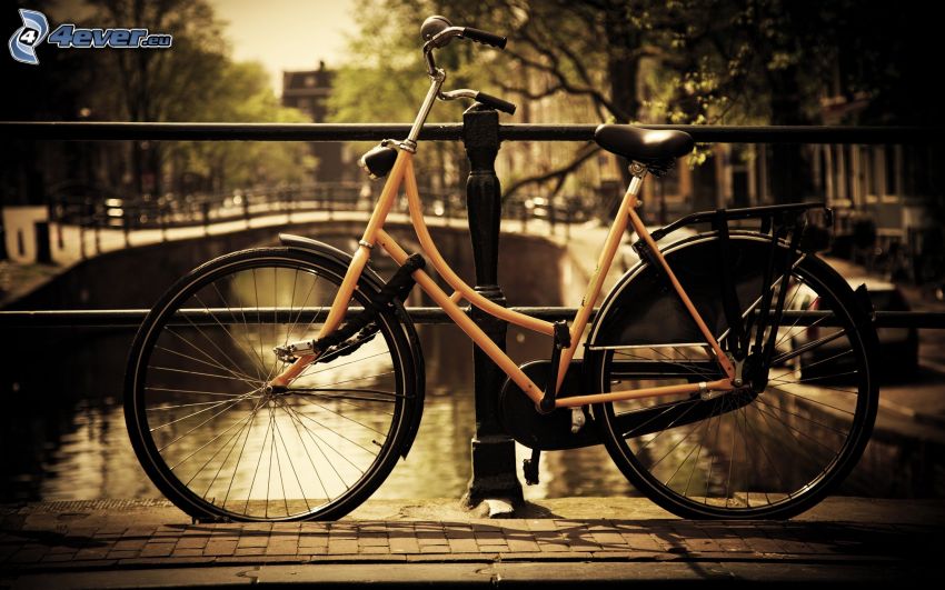 bicicletta, canale, ringhiera, Amsterdam
