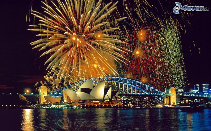 fuochi d'artificio sopra Sydney, Sydney Opera House, Sydney Harbour Bridge