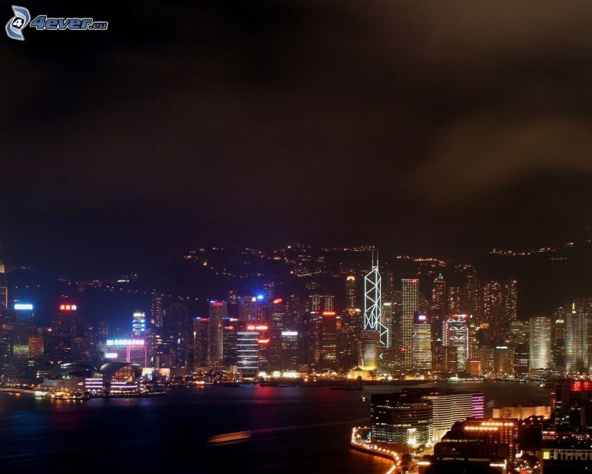 Hong Kong, città notturno, grattacieli